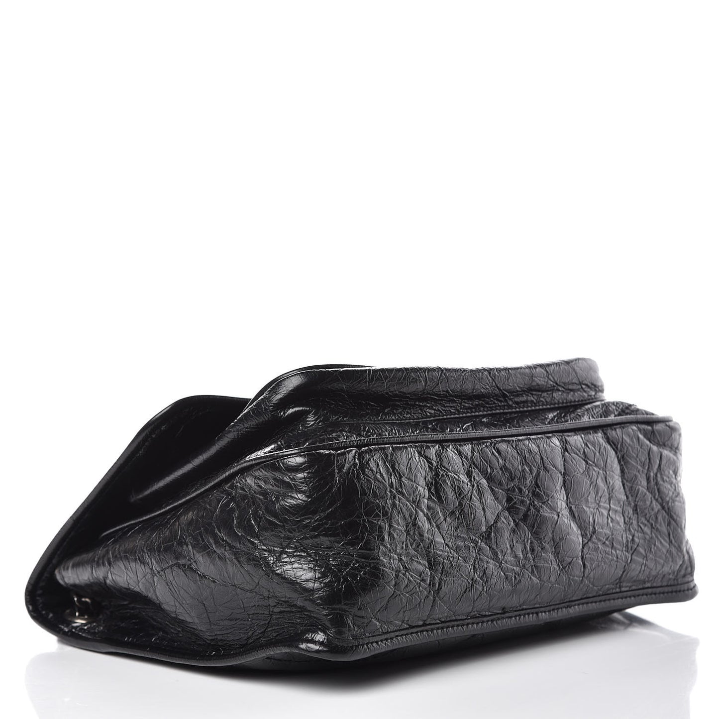 Crinkled Calfskin Matelasse Monogram Medium Niki Chain Satchel Black