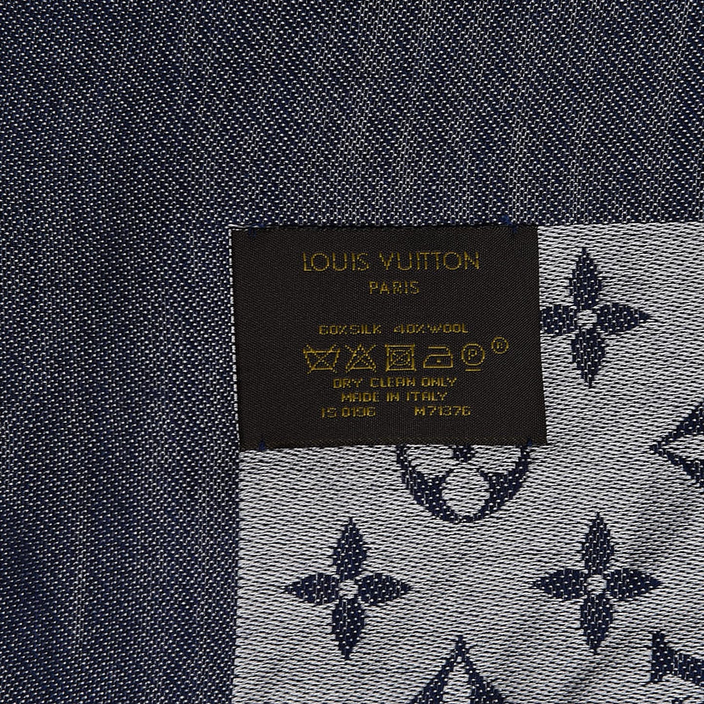 Silk Wool Monogram Denim Shawl Blue