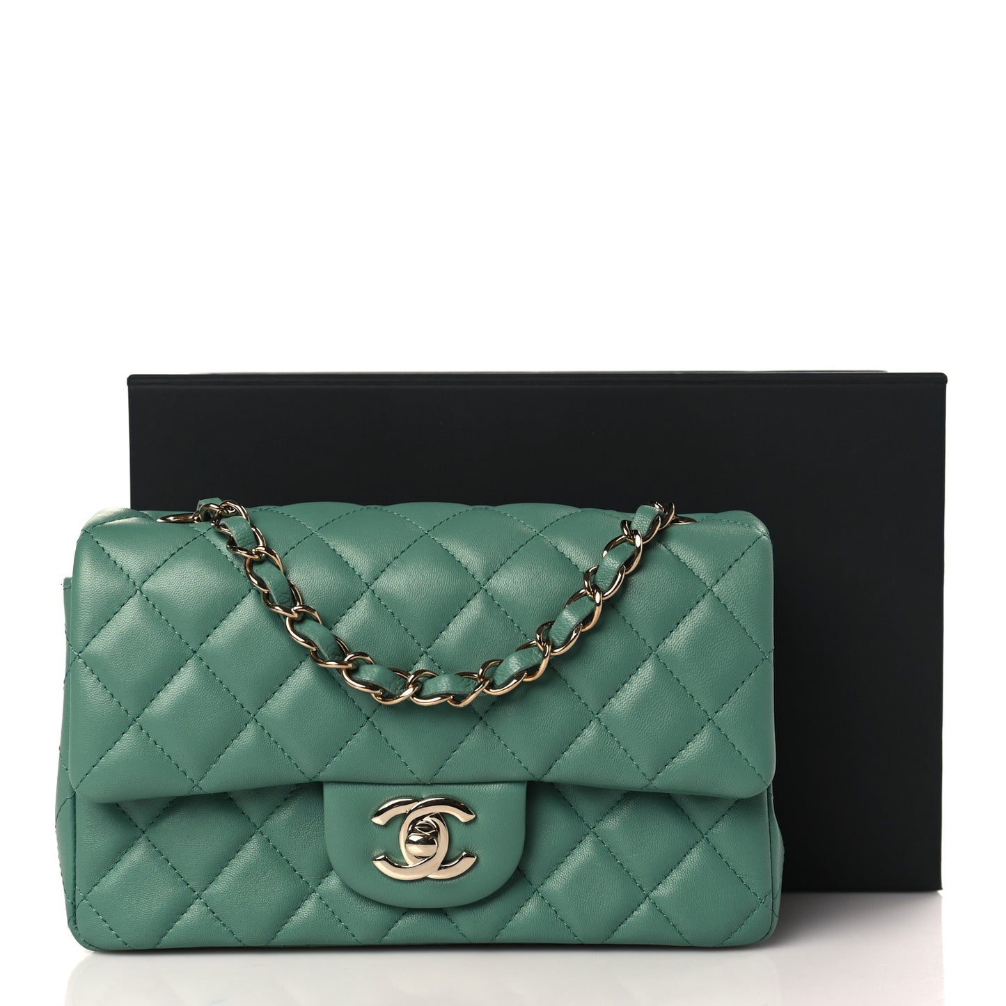Lambskin Quilted Mini Rectangular Flap Dark Green