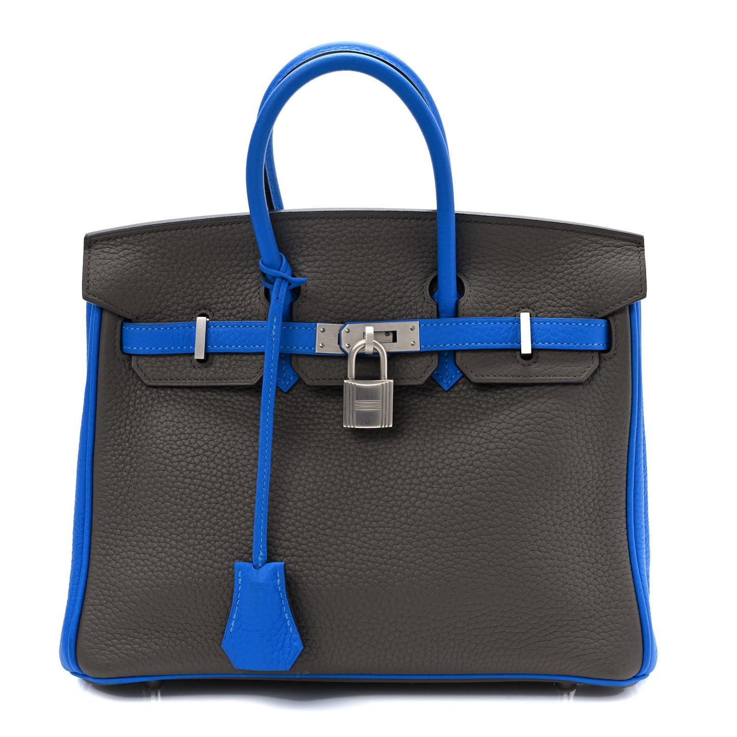 Taurillon Clemence Horseshoe Birkin 25 Etain Blue Zellige