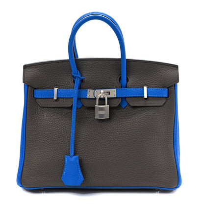 Hermes Taurillon Clemence Horseshoe Birkin 25 Etain Blue Zellige 1 of 11