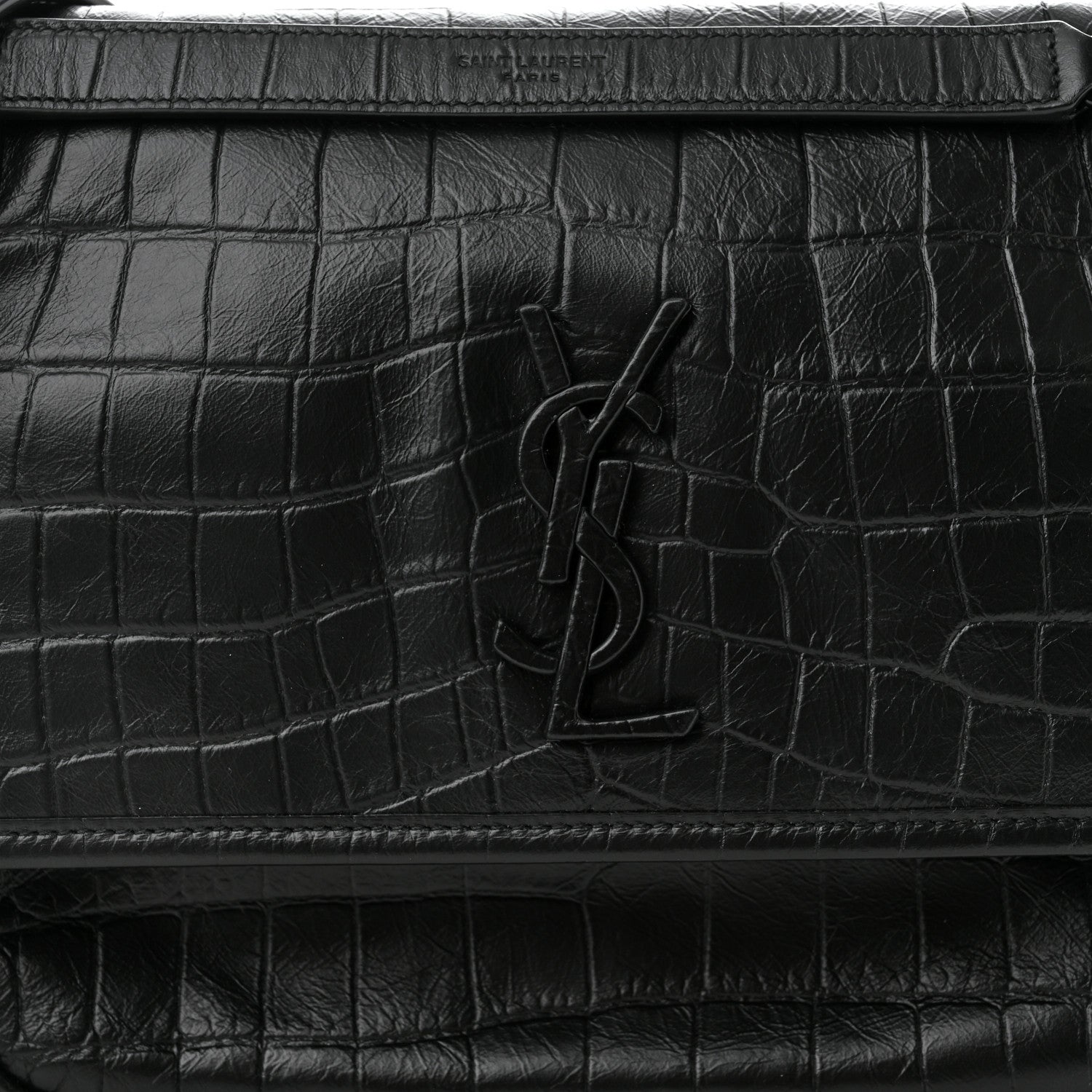 Saint Laurent Crocodile Embossed Lambskin Monogram Medium Niki Chain Satchel Black 8 of 10