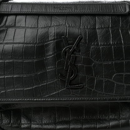 Saint Laurent Crocodile Embossed Lambskin Monogram Medium Niki Chain Satchel Black 8 of 10