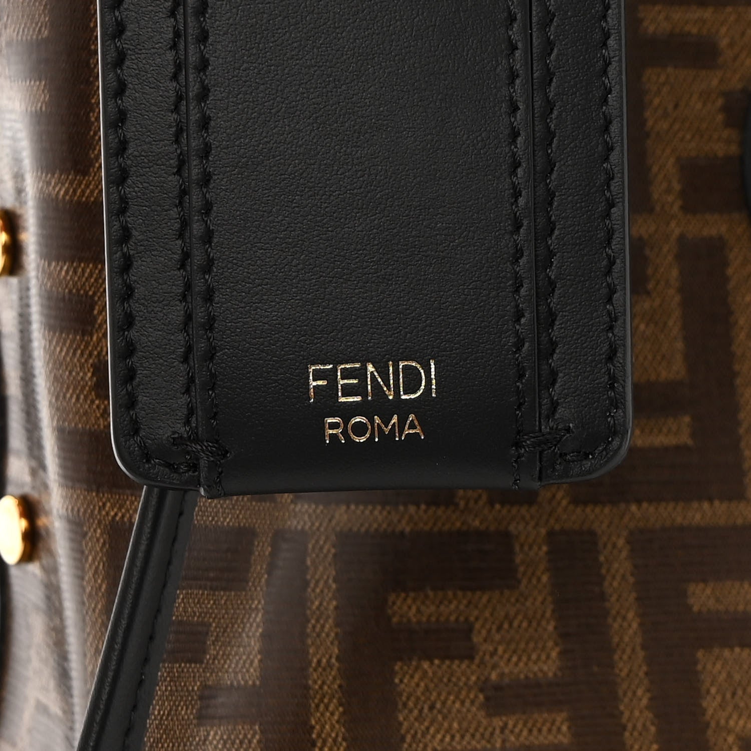 Fendi Glazed Fabric Vitello Century FF 1974 Stamp Patch Mini Peekaboo Defender Cover Mogano Panna Black 6 of 13