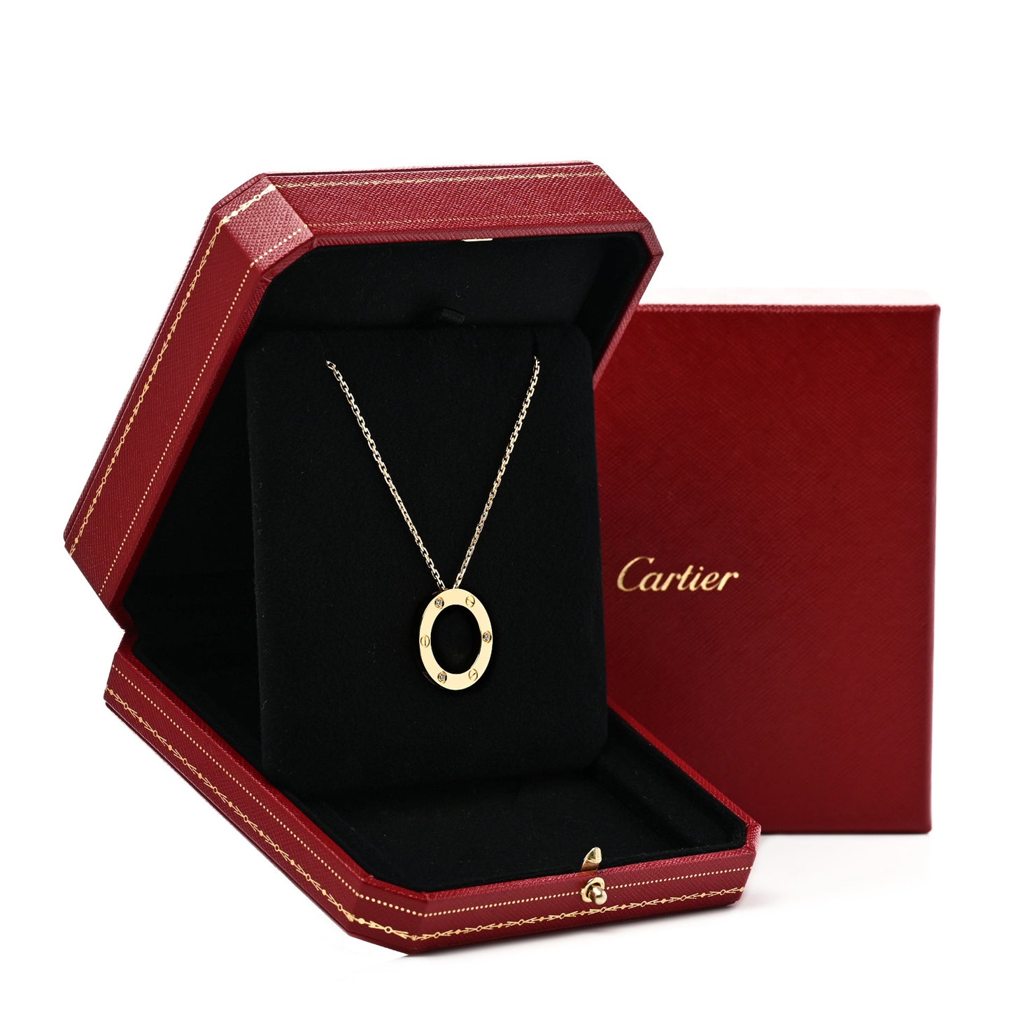 18K Yellow Gold 3 Diamonds LOVE Pendant Necklace