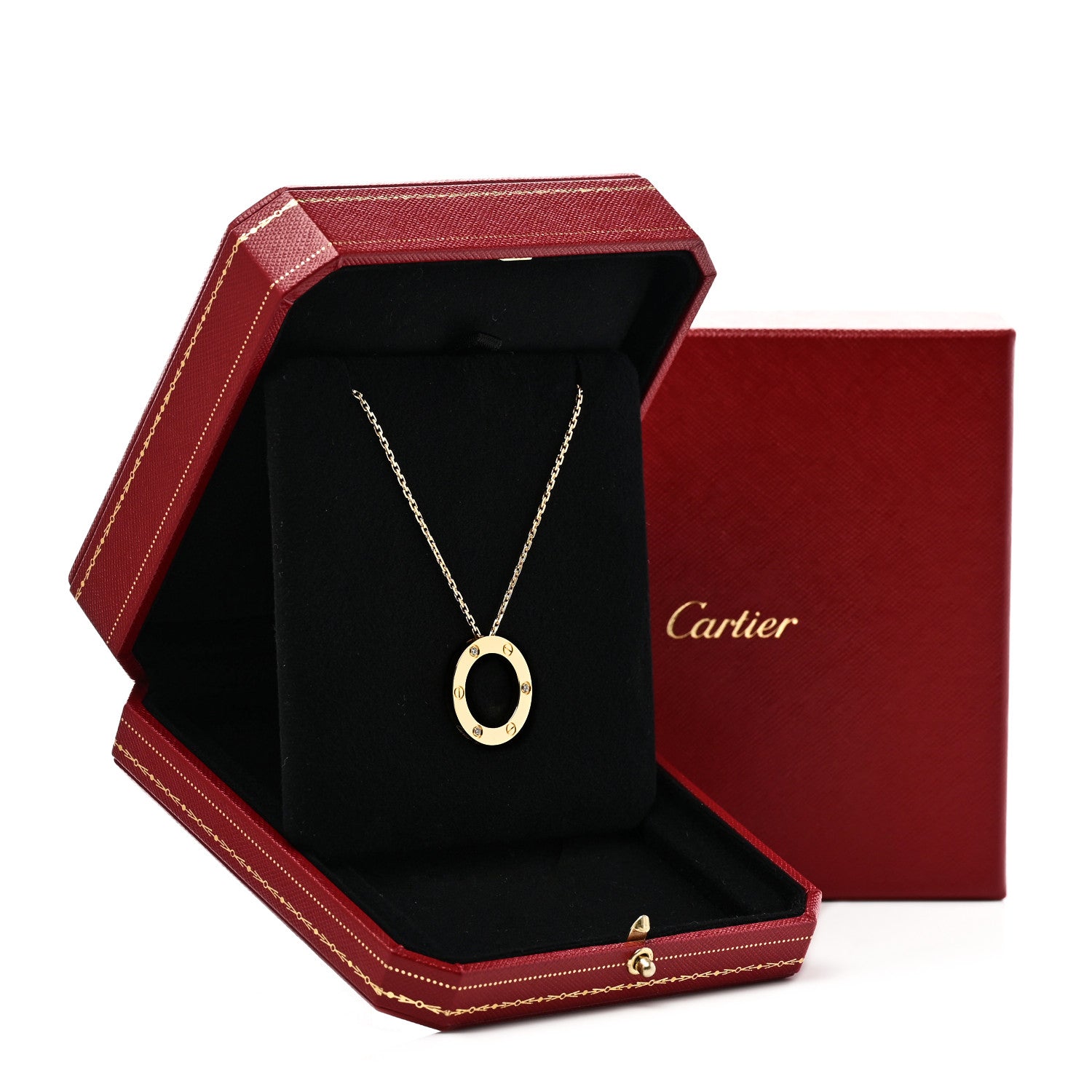 Cartier 18K Yellow Gold 3 Diamonds LOVE Pendant Necklace 7 of 7
