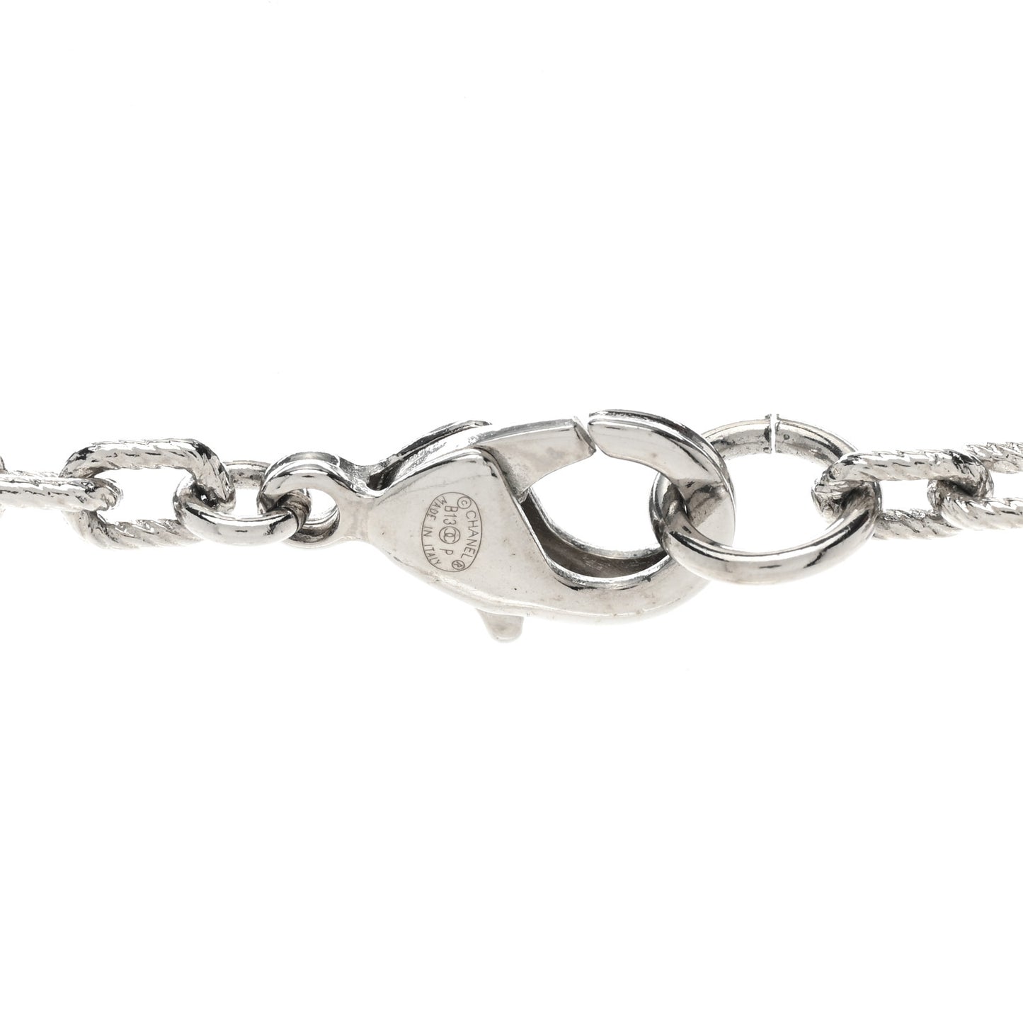 Pearl Baguette Crystal CC Long Necklace Silver