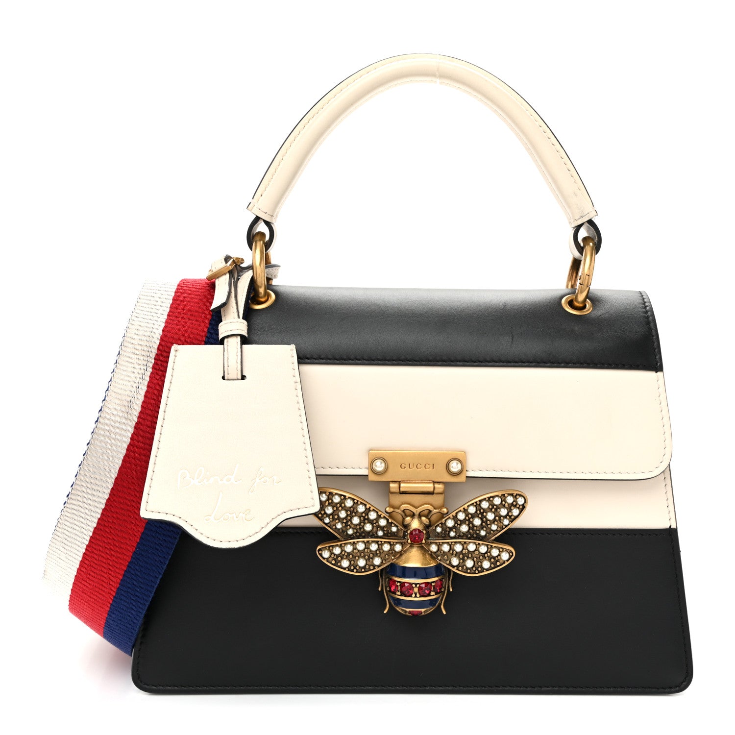 Gucci Calfskin Sylvie Web Small Queen Margaret Top Handle Bag Black White 12 of 12