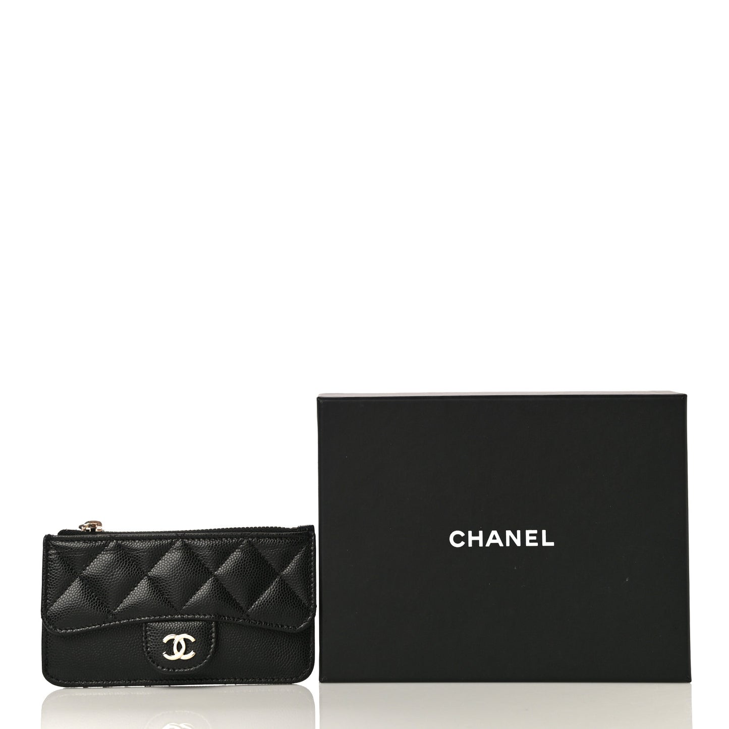Caviar Quilted Flap Zip Card Holder Black