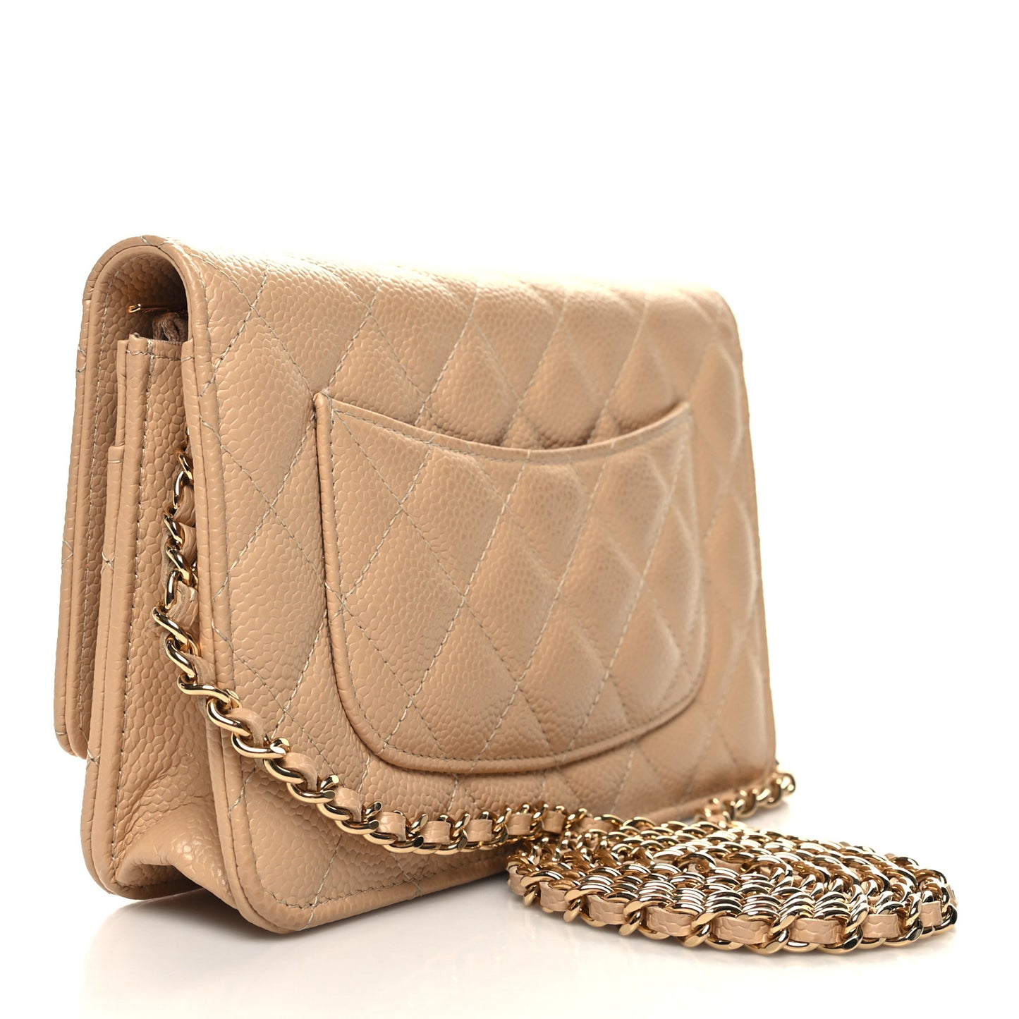 Caviar Quilted Wallet On Chain WOC Beige
