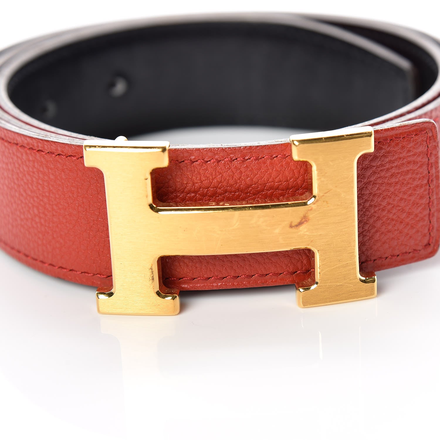 Hermes Box Togo 32mm H Belt 85 Vermillion Black 8 of 8