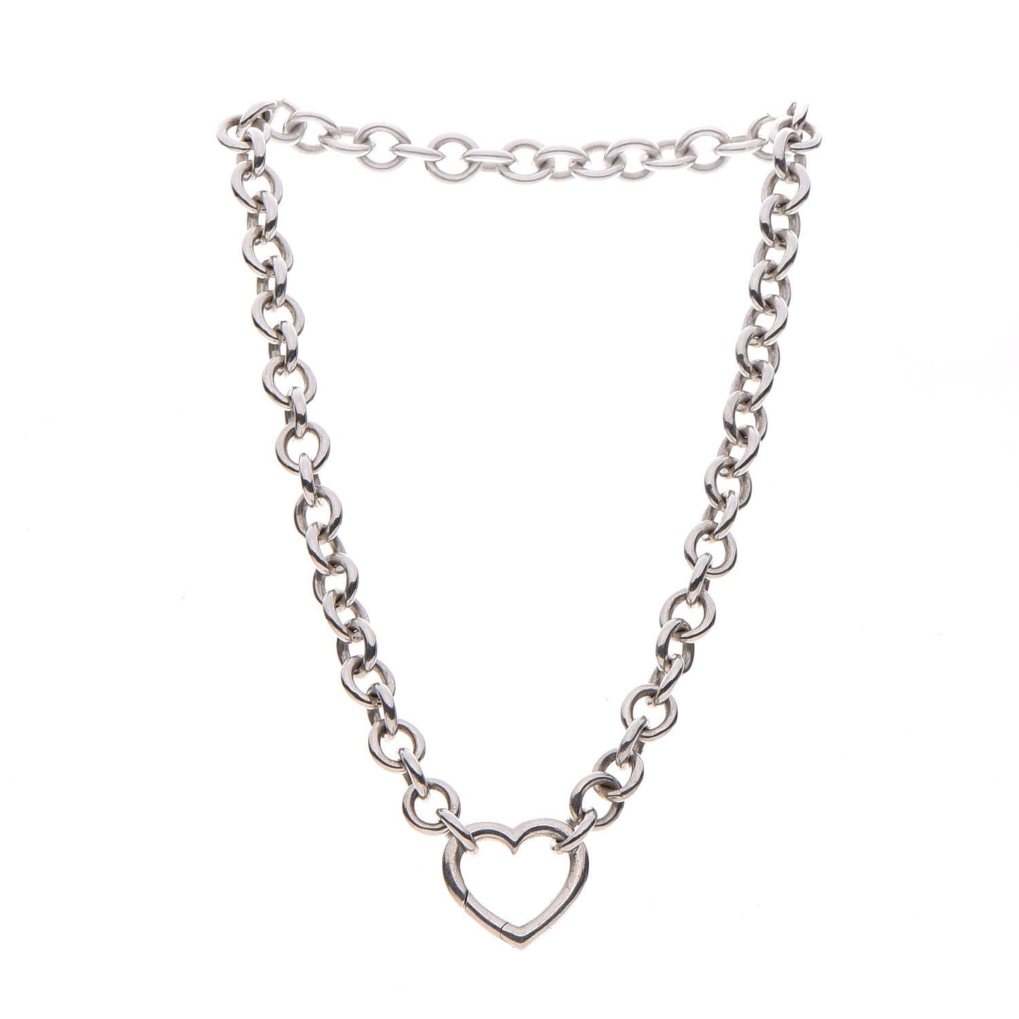 Sterling Silver Heart Clasp Choker Necklace