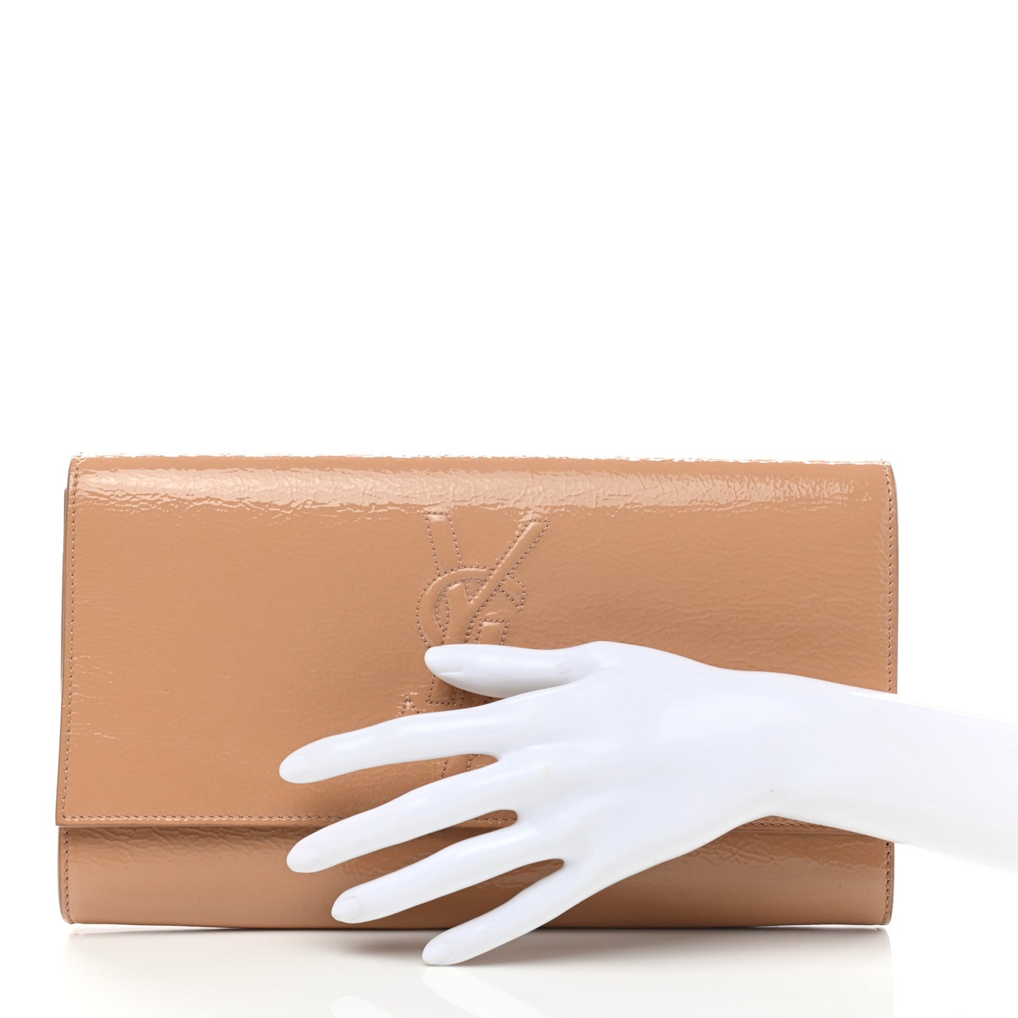 Textured Patent Calfskin Monogram Large Belle De Jour Clutch Beige