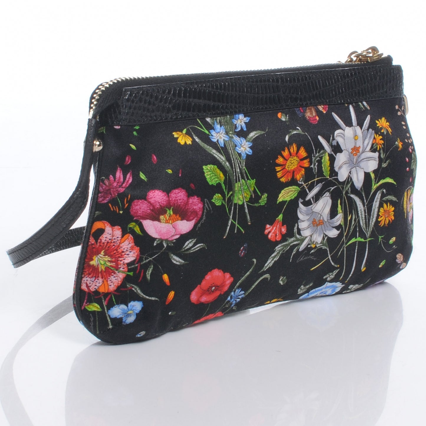 Silk Flora Flower Garden Bumble Bee Charm Pochette Black