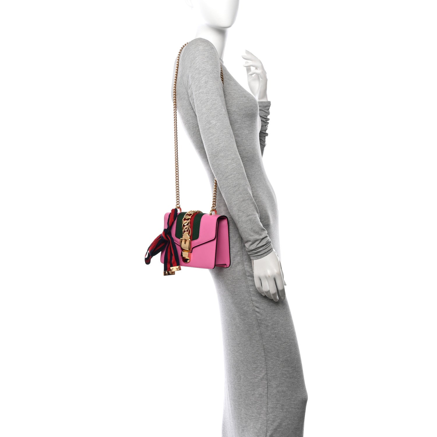 Gucci Vitello Fontanella Web Mini Sylvie Chain Shoulder Bag Pink Tropical Flower 2 of 10
