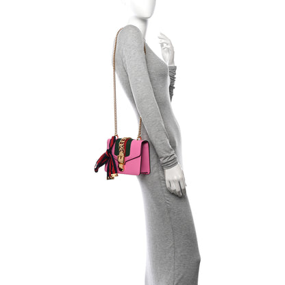 Gucci Vitello Fontanella Web Mini Sylvie Chain Shoulder Bag Pink Tropical Flower 2 of 10