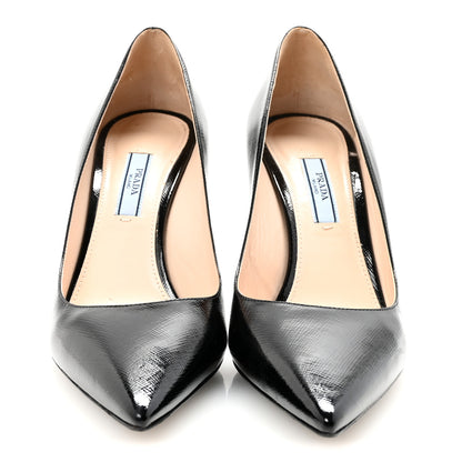 Prada Saffiano Patent Pumps 38 Black 3 of 8