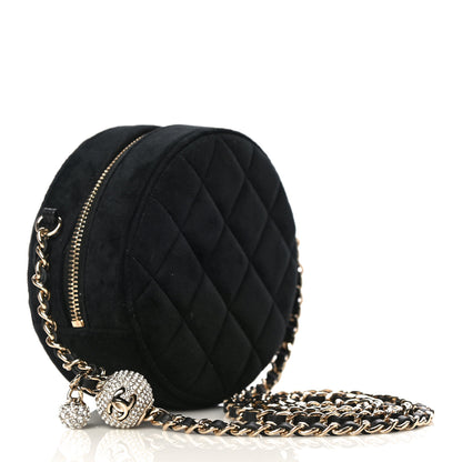 Chanel Velvet Quilted Pearl Crush Round Clutch With Chain Black 2 of 10
