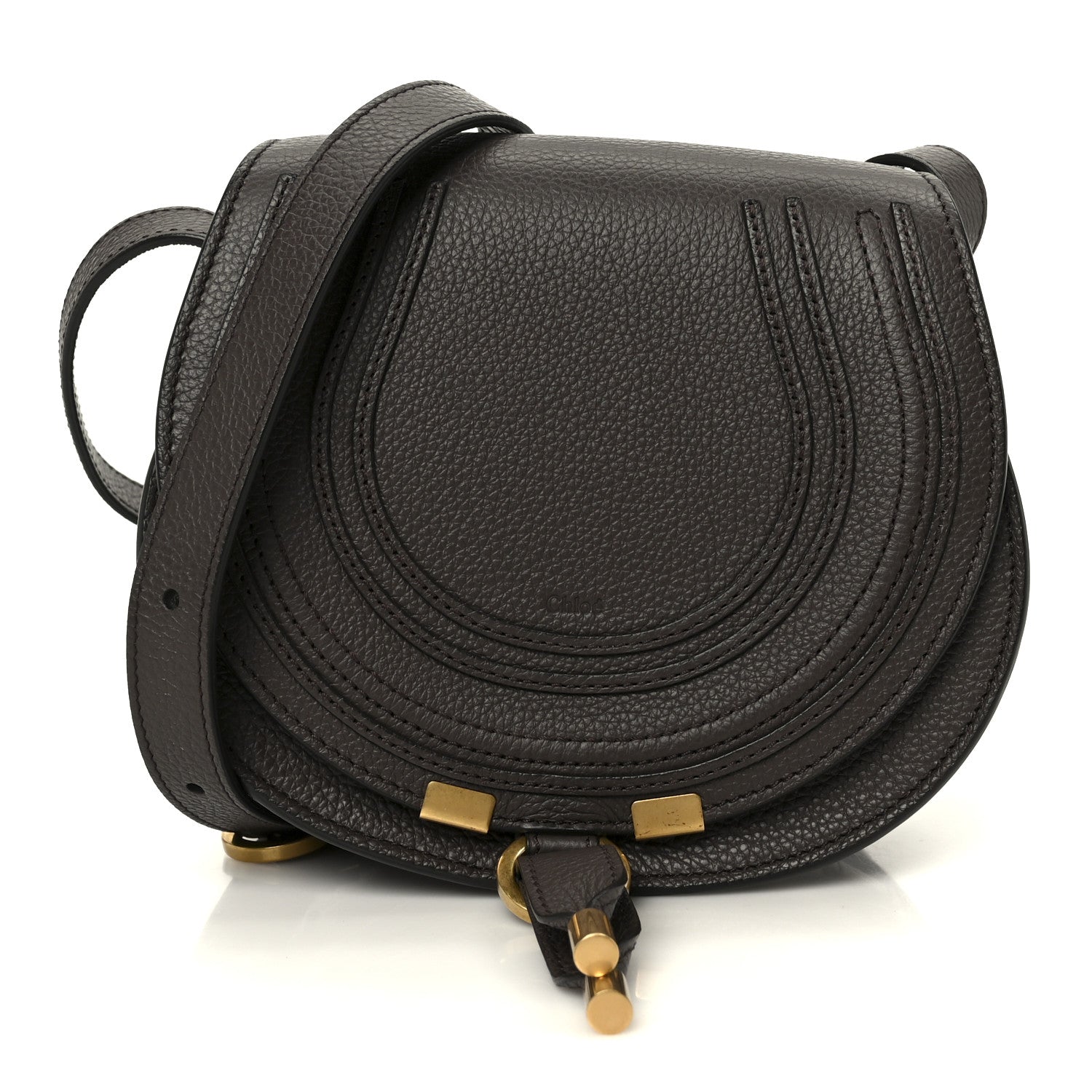 Chloe Grained Calfskin Small Marcie Round Crossbody Bag Bold Brown 1 of 11