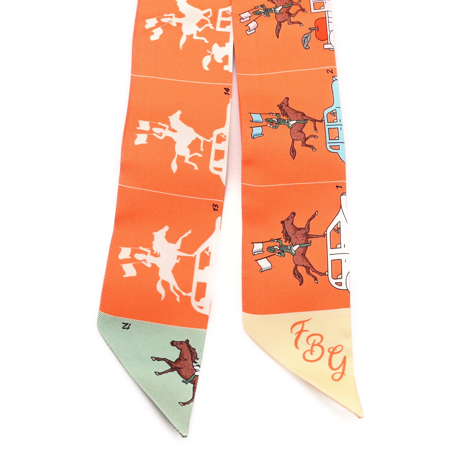 Hermes Silk Parade CG Twilly Corail Vert Amande Brun 2 of 3