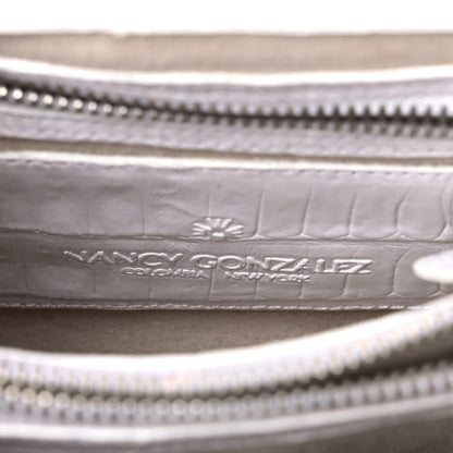 Nancy Gonzalez Crocodile Woven Top Handle Bag White Black 6 of 14