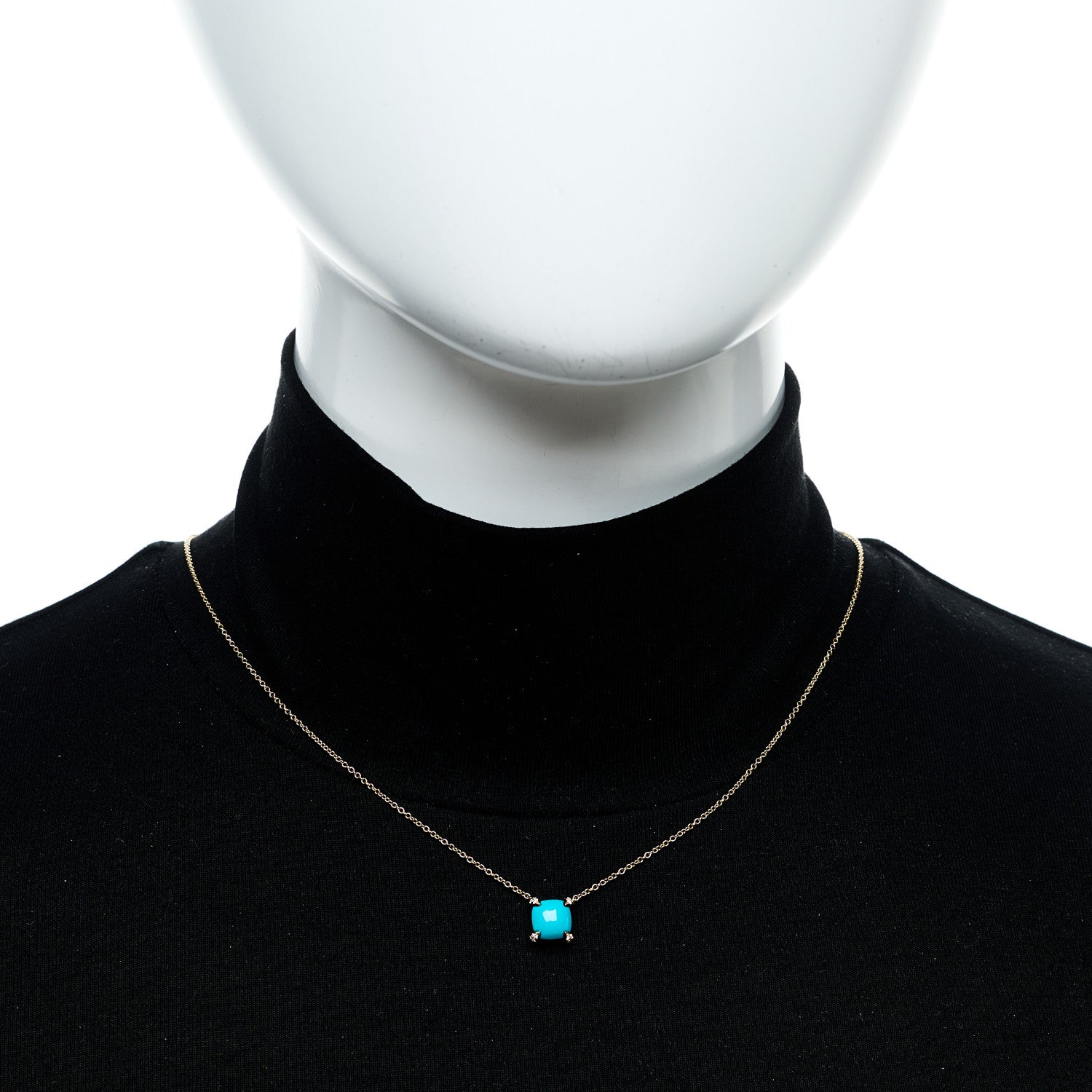 David Yurman 18K Yellow Gold Diamond Turquoise 7mm Petite Chatelaine Pendant Necklace 2 of 6