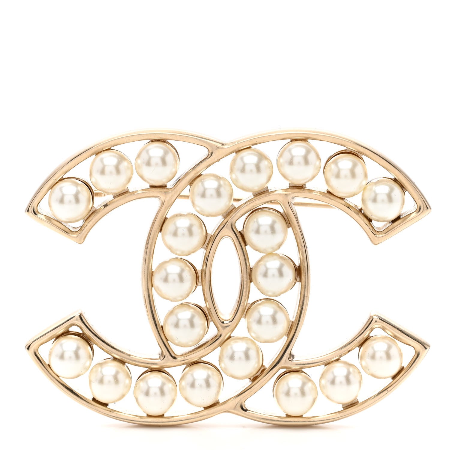 Chanel CC Pearl Brooch Pin Gold 1 of 4