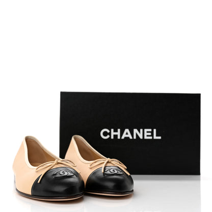 Chanel Lambskin Cap Toe CC Ballerina Flats 41 Beige Black 10 of 10