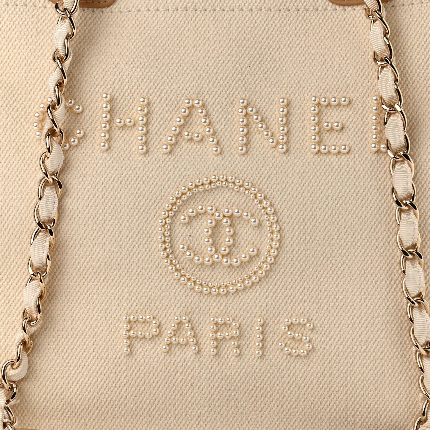 Canvas Pearl Medium Deauville Tote Ecru Beige