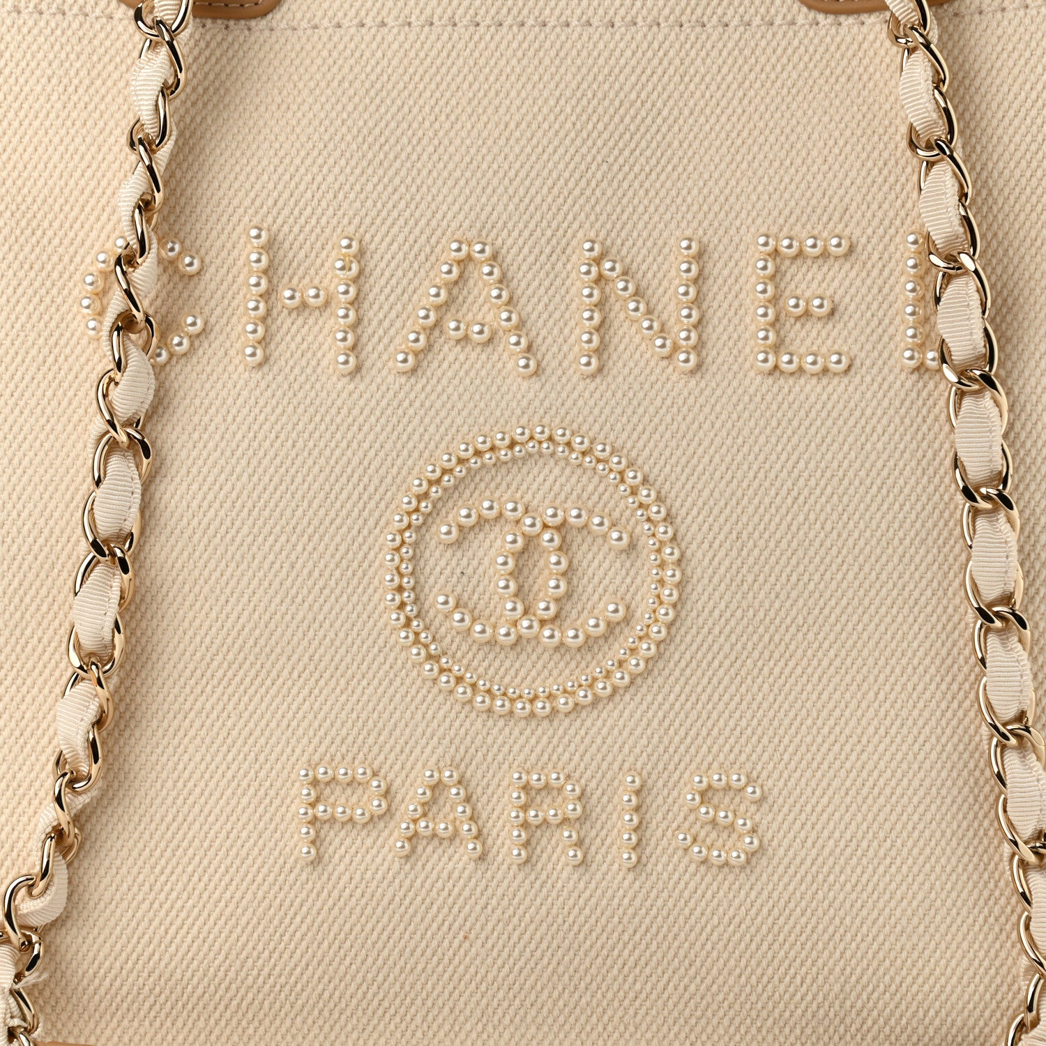 Chanel Canvas Pearl Medium Deauville Tote Ecru Beige 8 of 15