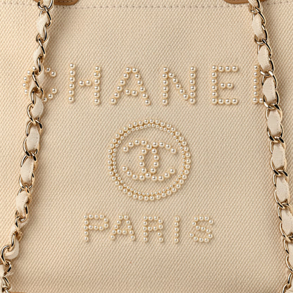 Chanel Canvas Pearl Medium Deauville Tote Ecru Beige 8 of 15