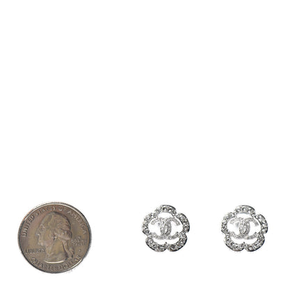 Chanel Crystal Coco Flapper Camellia CC Stud Earrings Silver 2 of 4