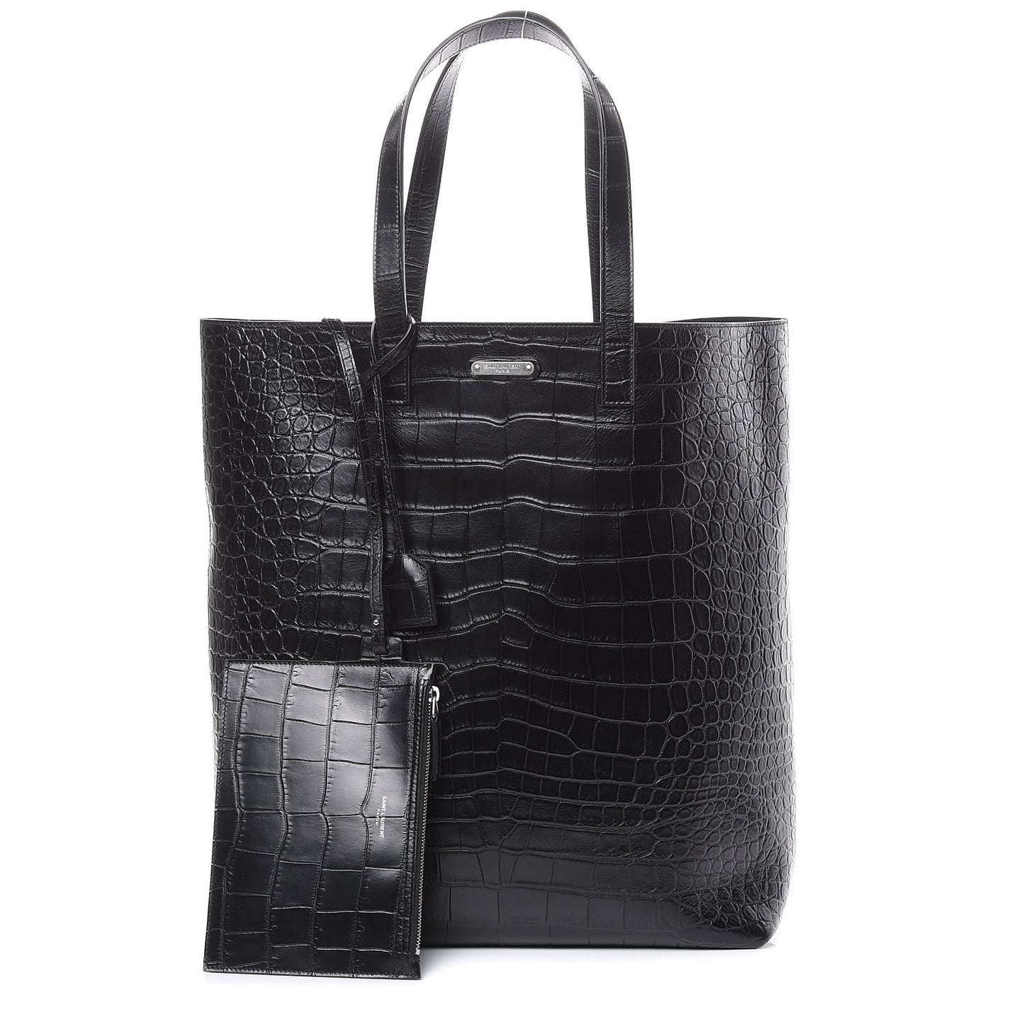 Calfskin Crocodile Embossed Bold Shopper Tote Black