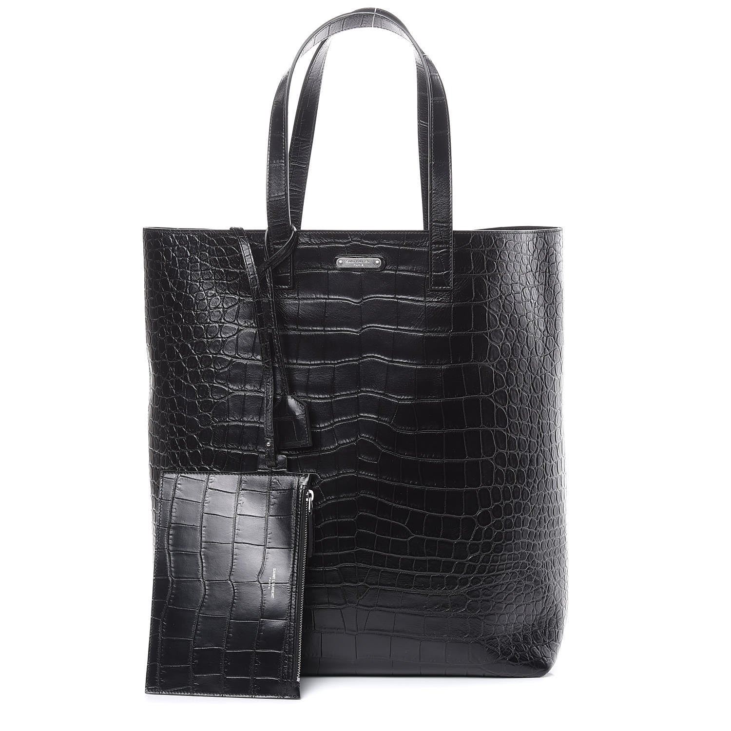 Saint Laurent Calfskin Crocodile Embossed Bold Shopper Tote Black 1 of 12