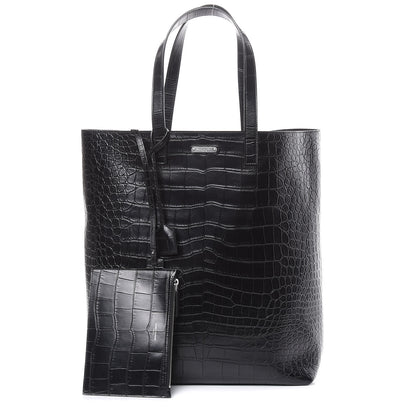 Saint Laurent Calfskin Crocodile Embossed Bold Shopper Tote Black 1 of 12