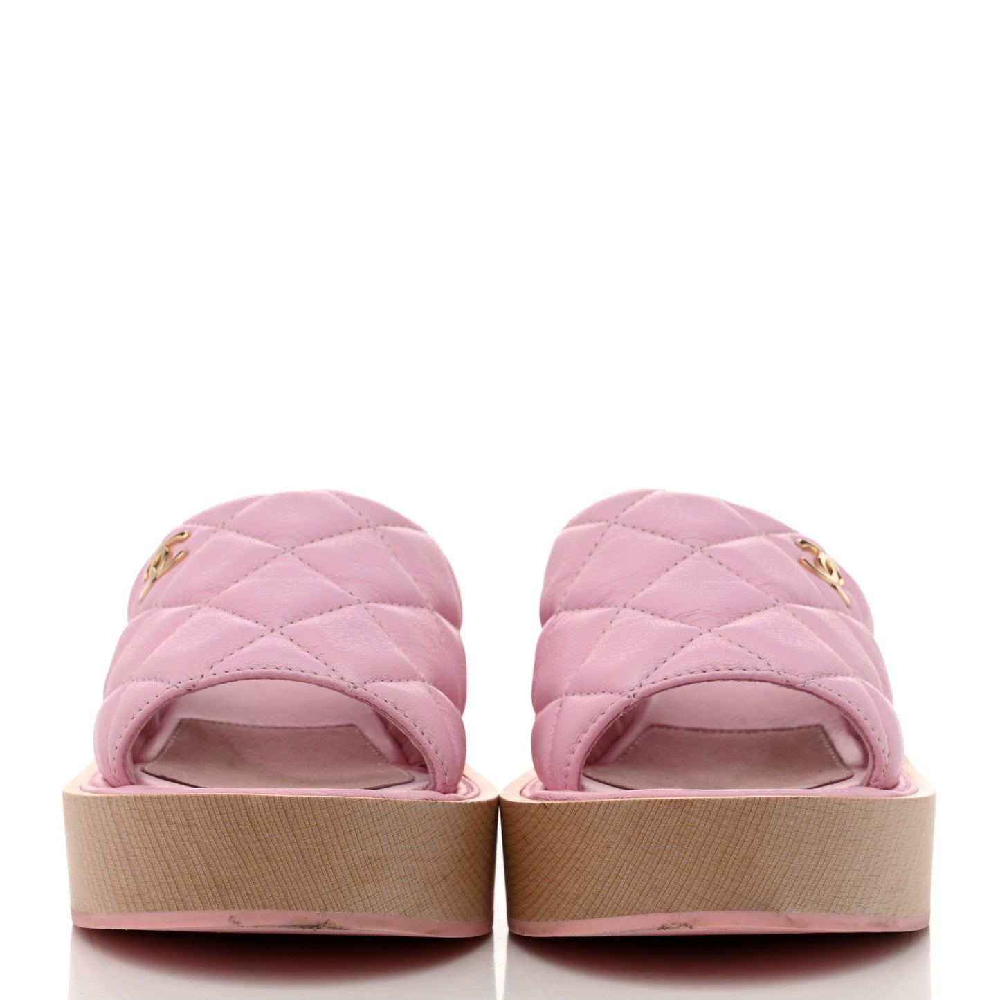 Lambskin Quilted CC Slip On Platform Sandals 38 Pink