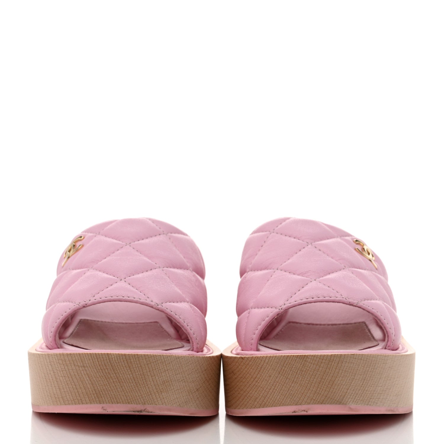 Chanel Lambskin Quilted CC Slip On Platform Sandals 38 Pink 2 of 10