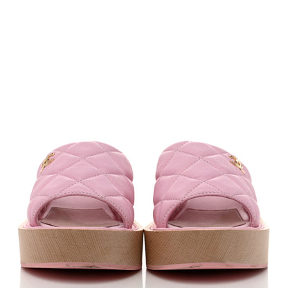 Chanel Lambskin Quilted CC Slip On Platform Sandals 38 Pink 2 of 10