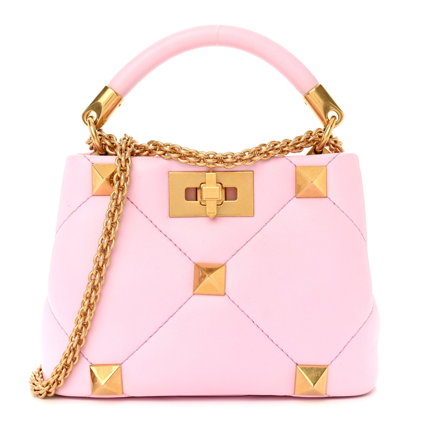 Nappa Mini Roman Stud The Handle Bag Pink Borealis