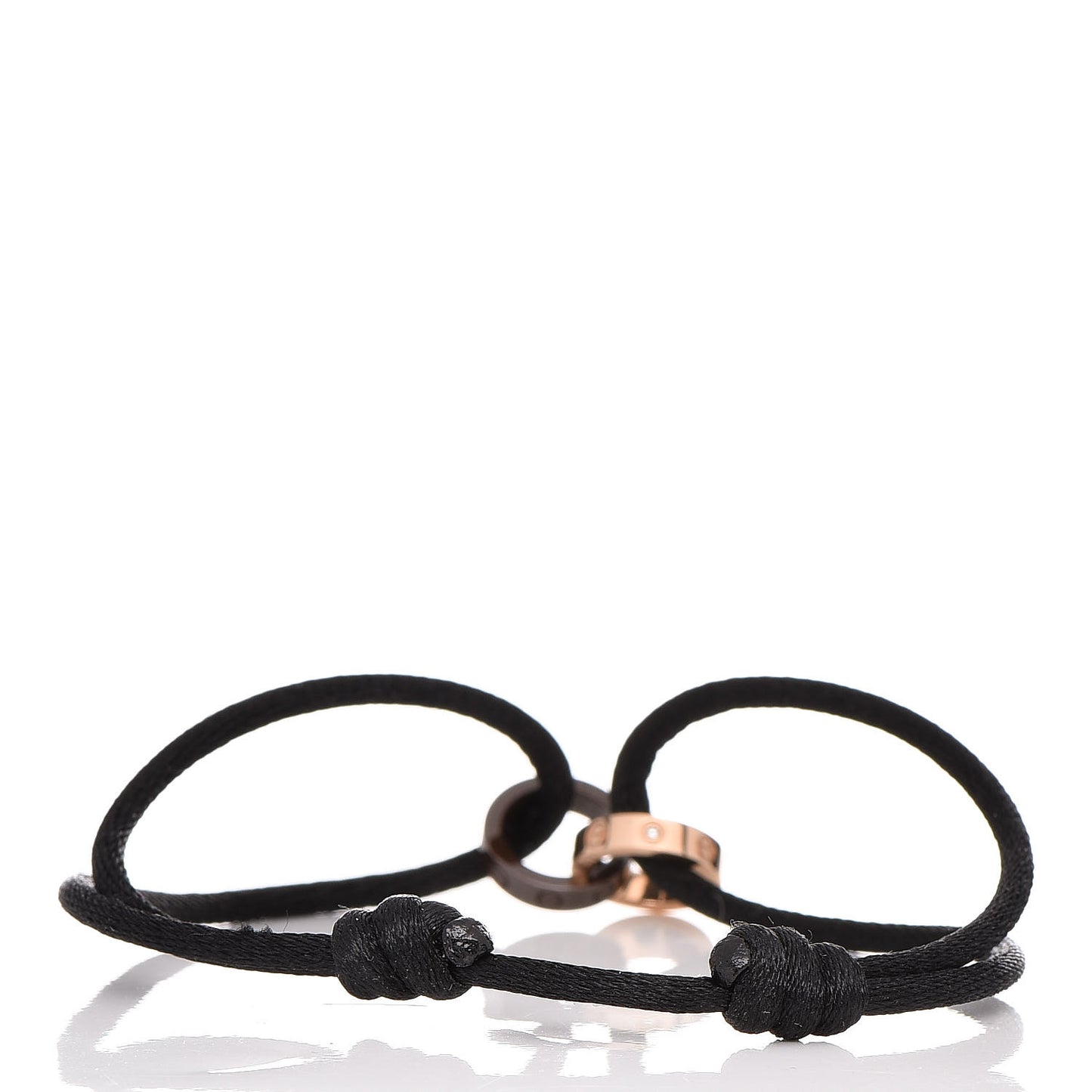 18K Pink Gold Brown Ceramic 4 Diamond LOVE Cord Bracelet Black