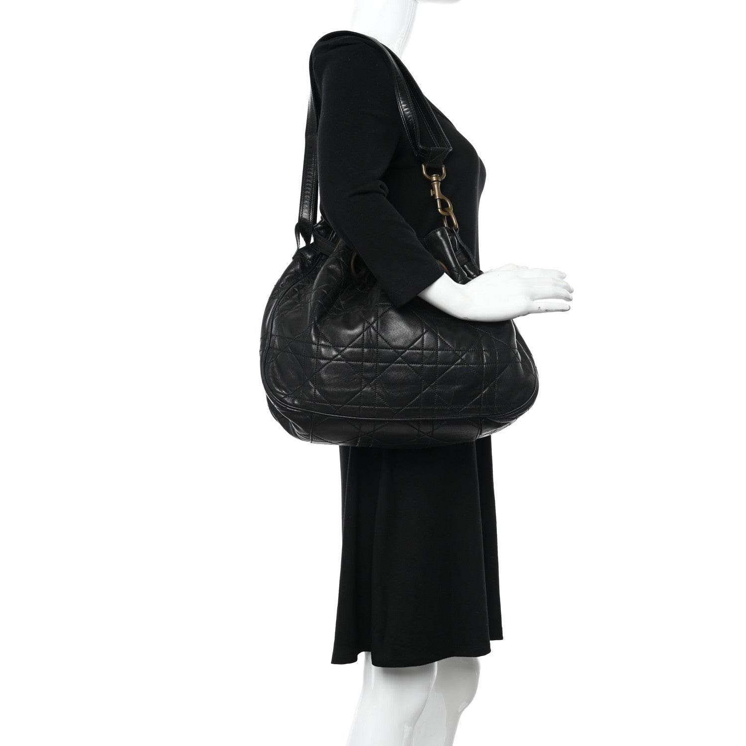 Christian Dior Lambskin Cannage Drawstring Bag Black 2 of 11