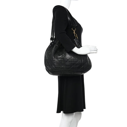 Christian Dior Lambskin Cannage Drawstring Bag Black 2 of 11