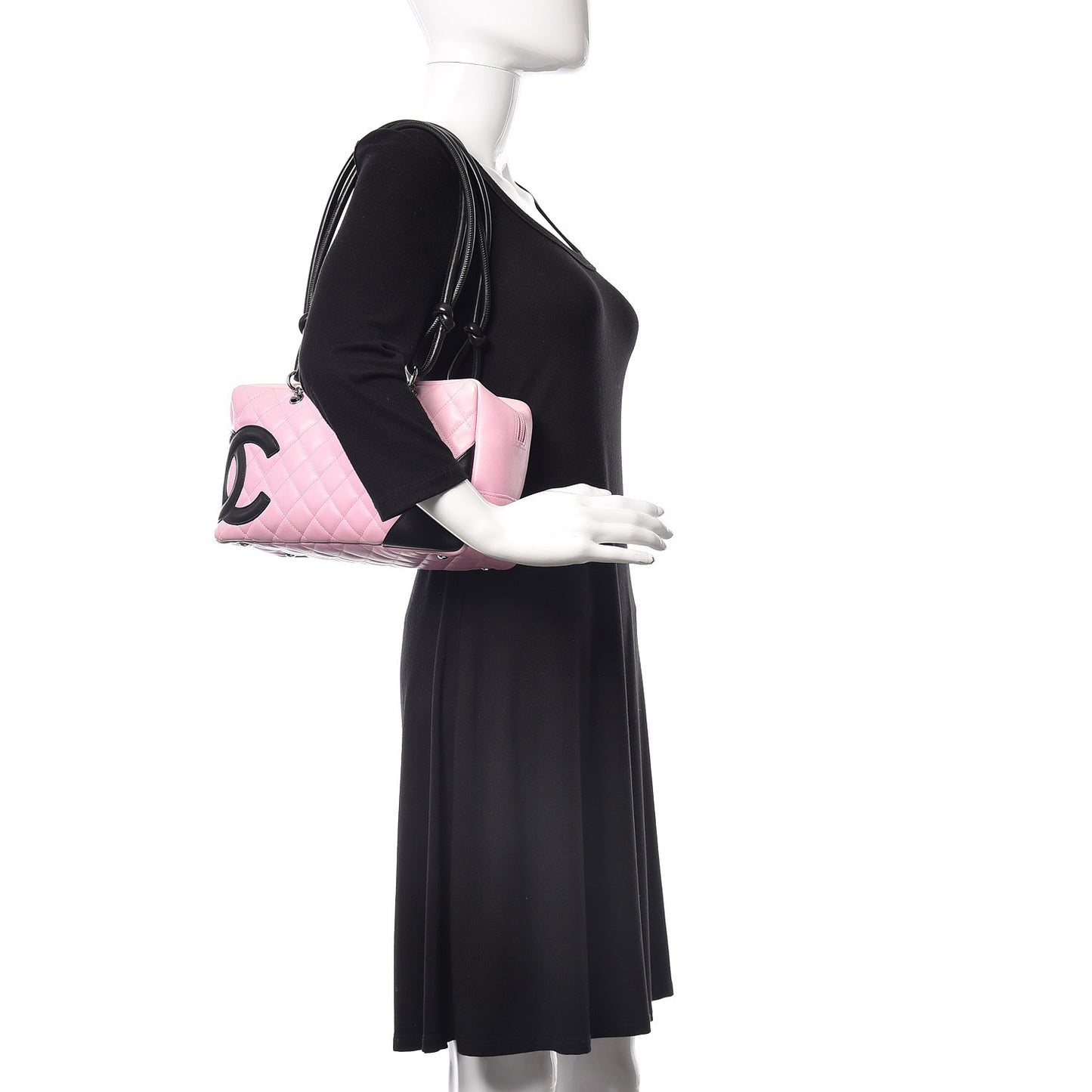 Calfskin Quilted Large Cambon Bowler Pink Black