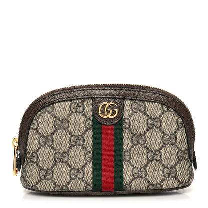 Gucci GG Supreme Monogram Textured Calfskin Web Medium Ophidia Cosmetic Case Beige Ebony New Acero 1 of 11