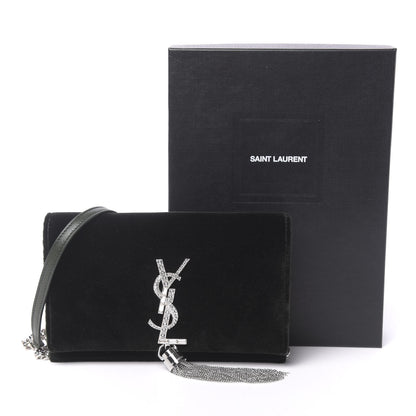 Saint Laurent Velvet Crystal Monogram Kate Tassel Chain Wallet Green 11 of 11