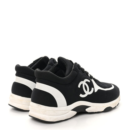 Chanel Nylon Suede Calfskin Womens CC Sneakers 37 Black White 5 of 10