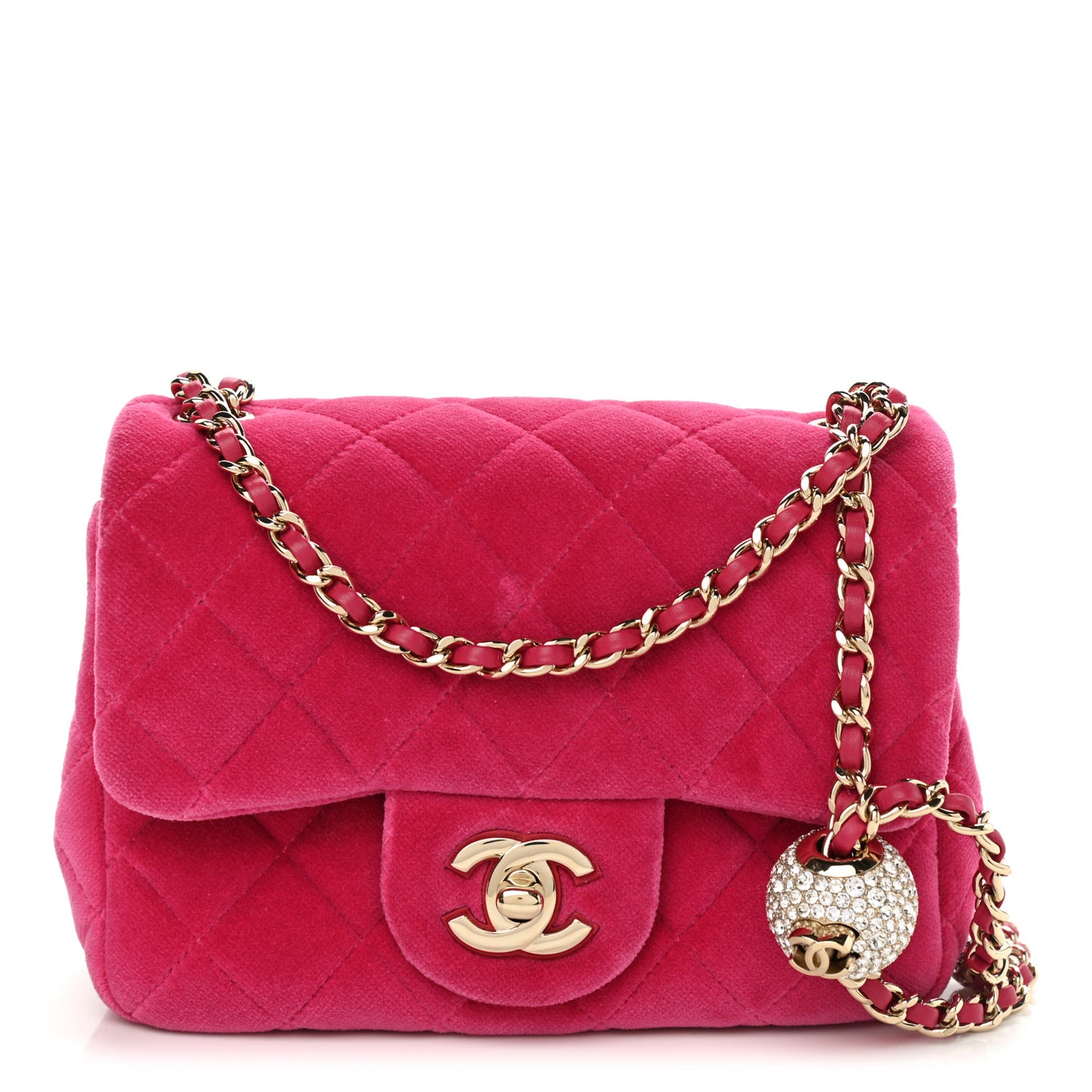Velvet Quilted Mini Square Pearl Crush Flap Fuchsia