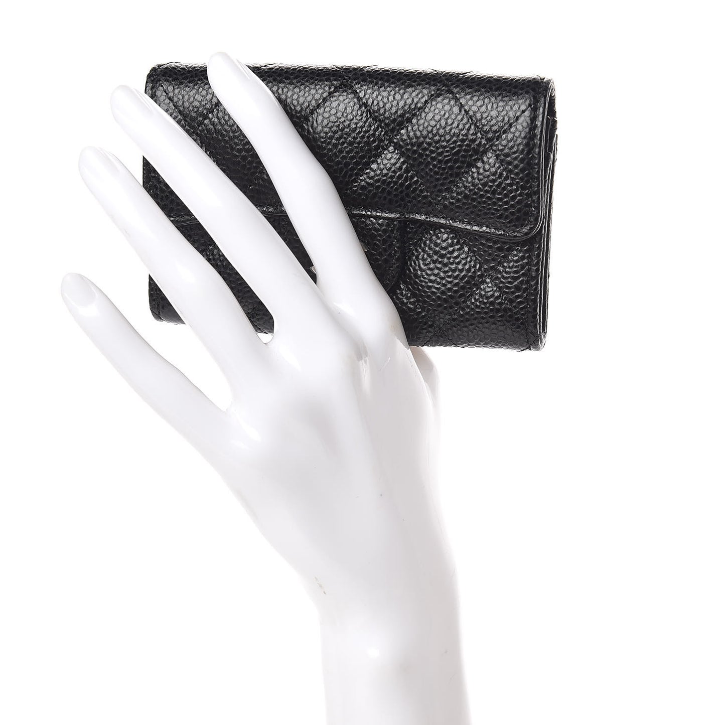 Caviar Quilted Flap Card Holder Wallet Black
