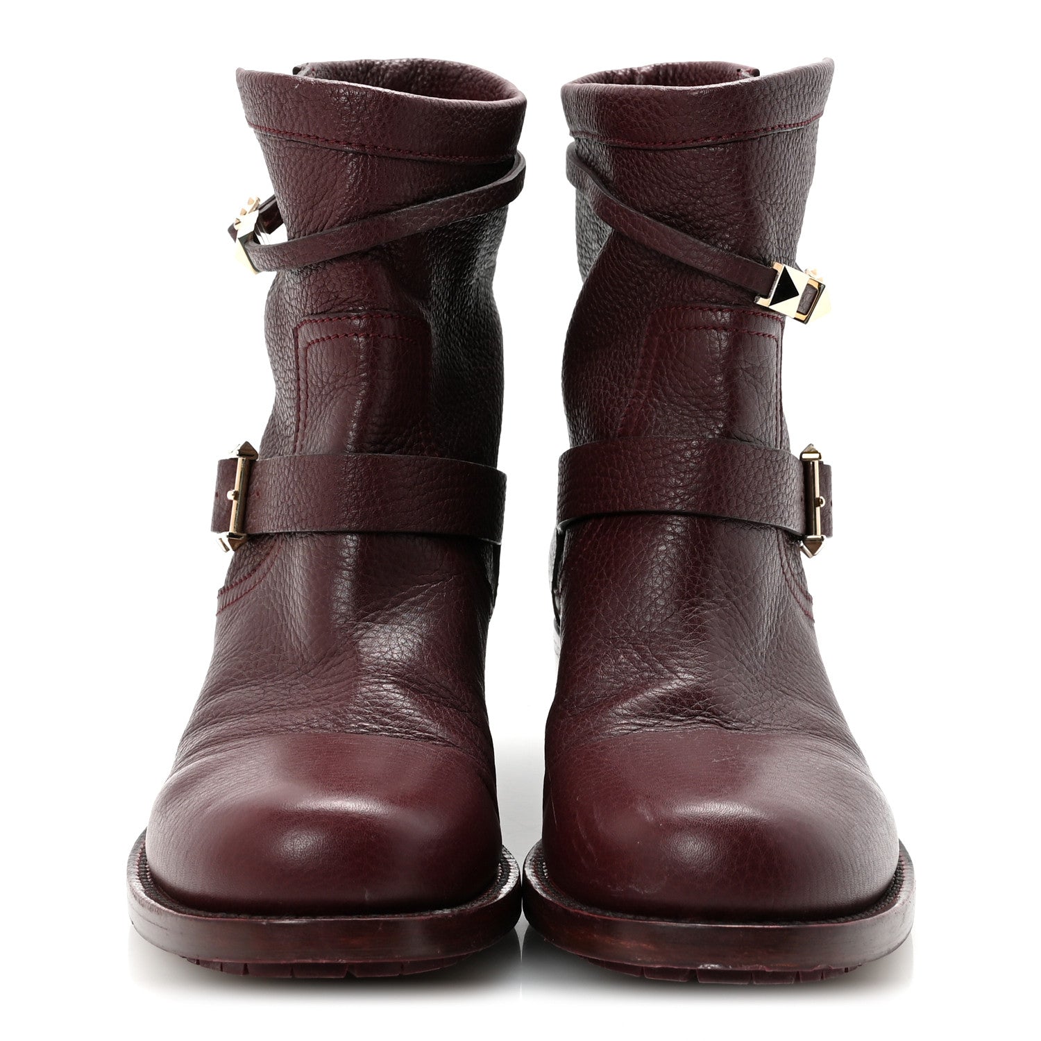 Valentino Garavani Pebbled Calfskin Rockstud Biker Boots 40 Rubin 3 of 9