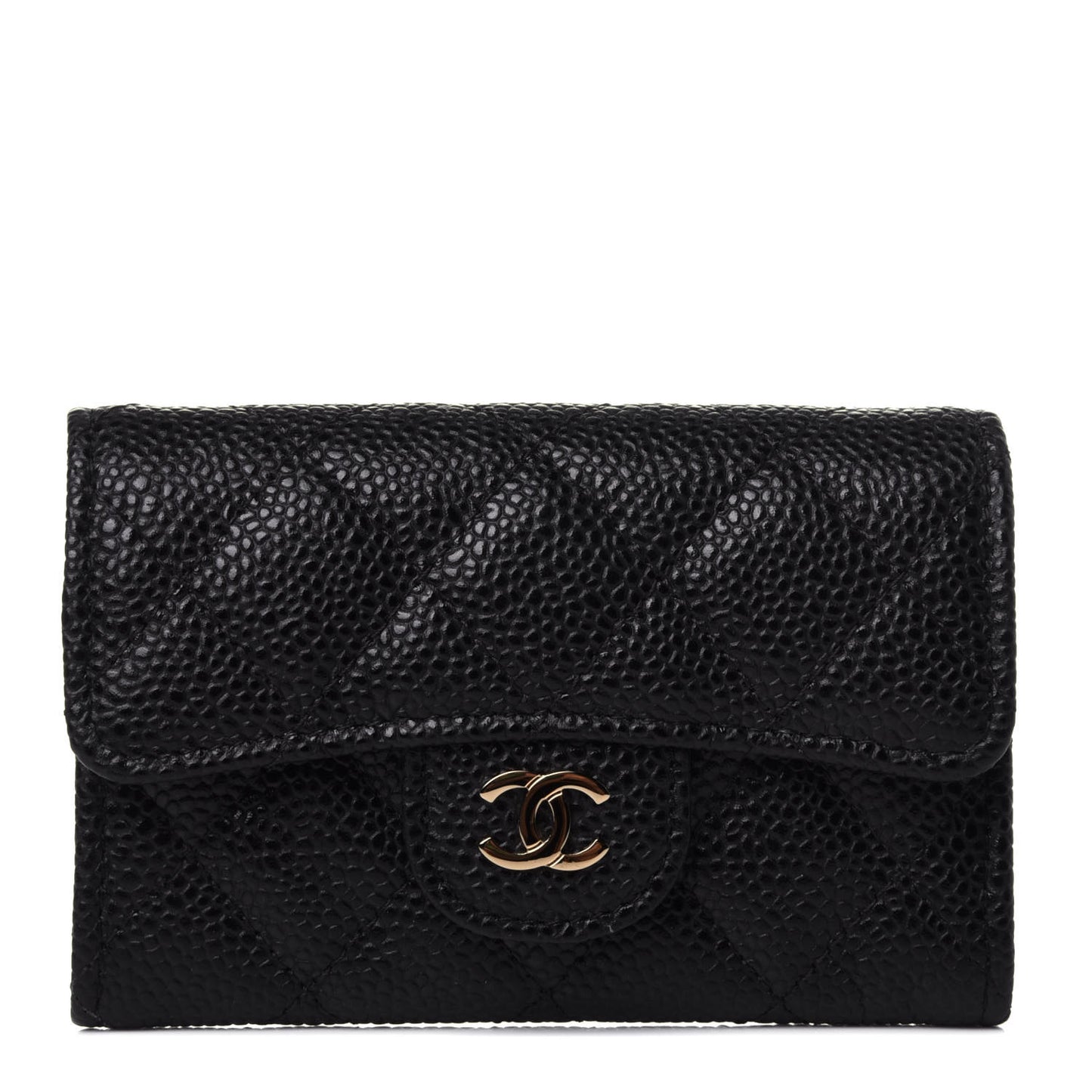 Caviar Quilted Flap Card Holder Wallet Black